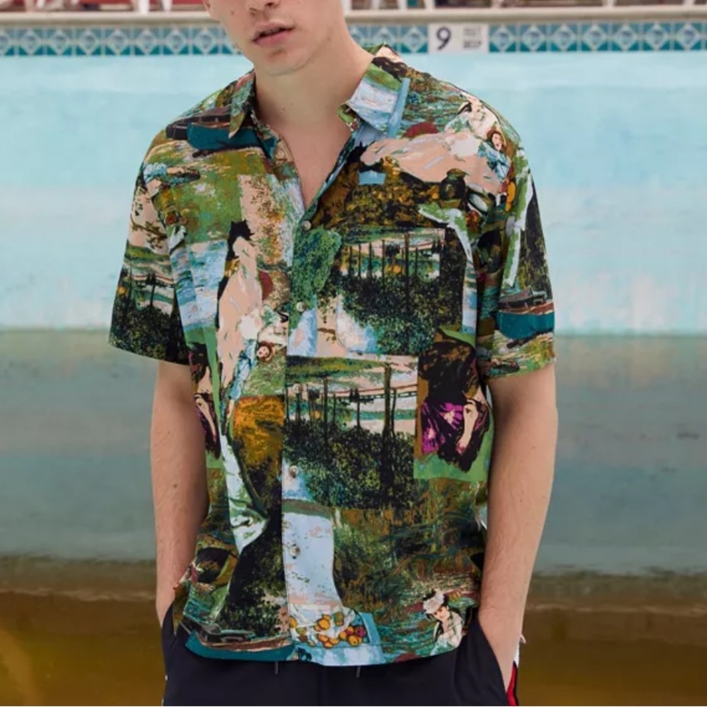 Urban Outfitters Rayon Aloha Hawaiian Print Shirt Men Short Sleeve Button-Up UO